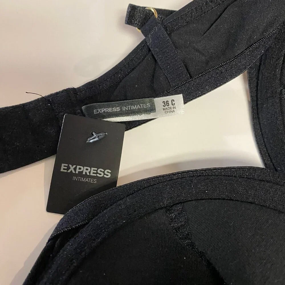 Express Intimates Black Bra Underwire‎ Lace Trim With Bow Accents  36C NSWT